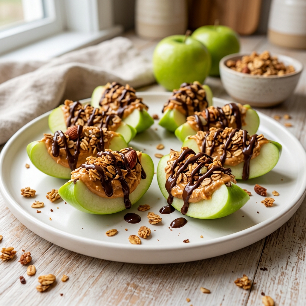Chocolate-Peanut Butter Granola Apple Bites for Easy Snacking