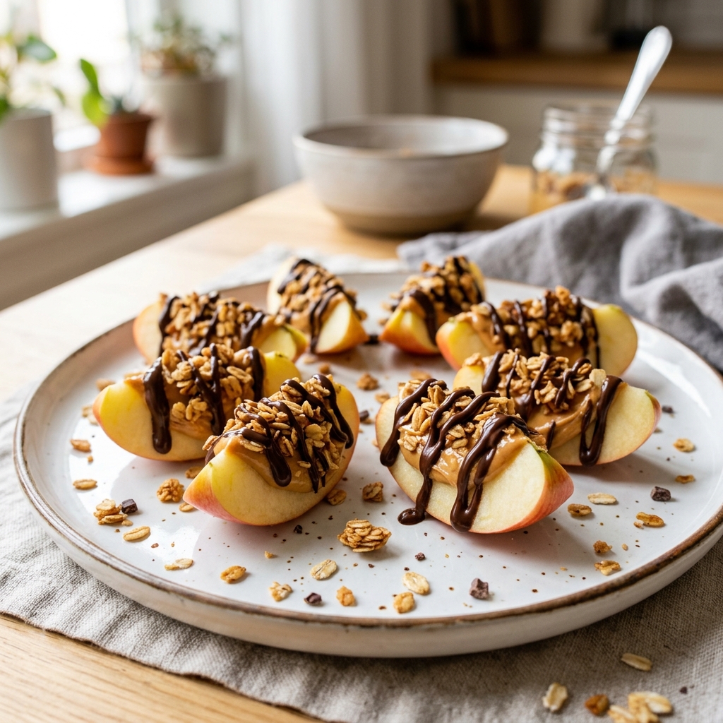 Chocolate-Peanut Butter Granola Apple Bites