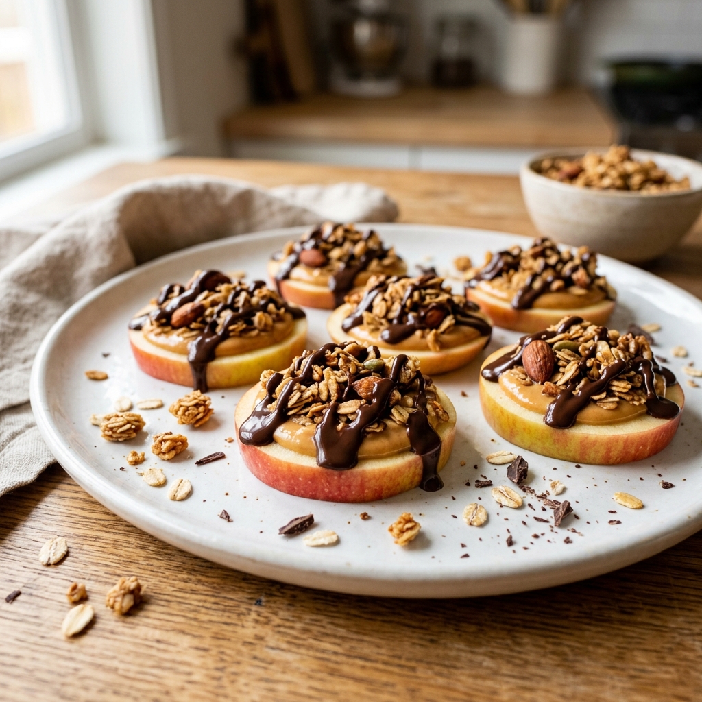Chocolate-Peanut Butter Granola Apple Bites