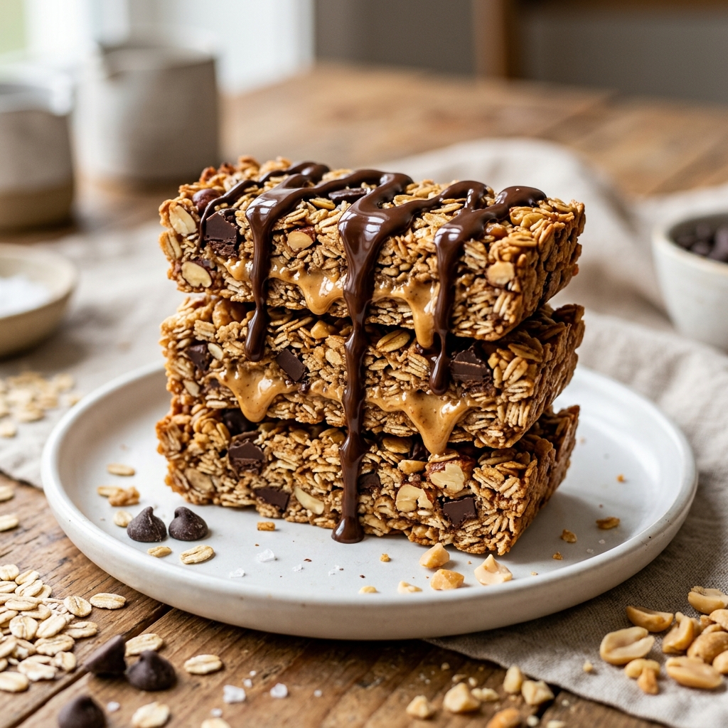 Homemade Granola Bars with Peanut Butter and Dark Chocolate