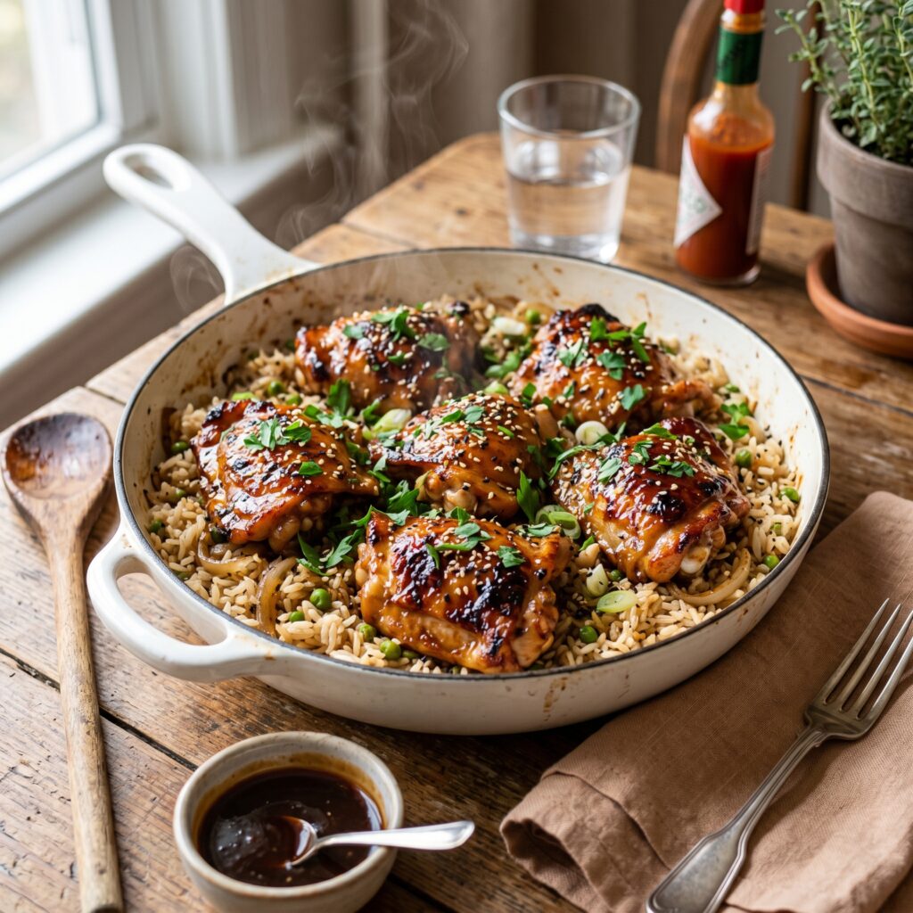 One-Pan Honey BBQ Chicken Rice – Easy Dinner Chicken Recipe